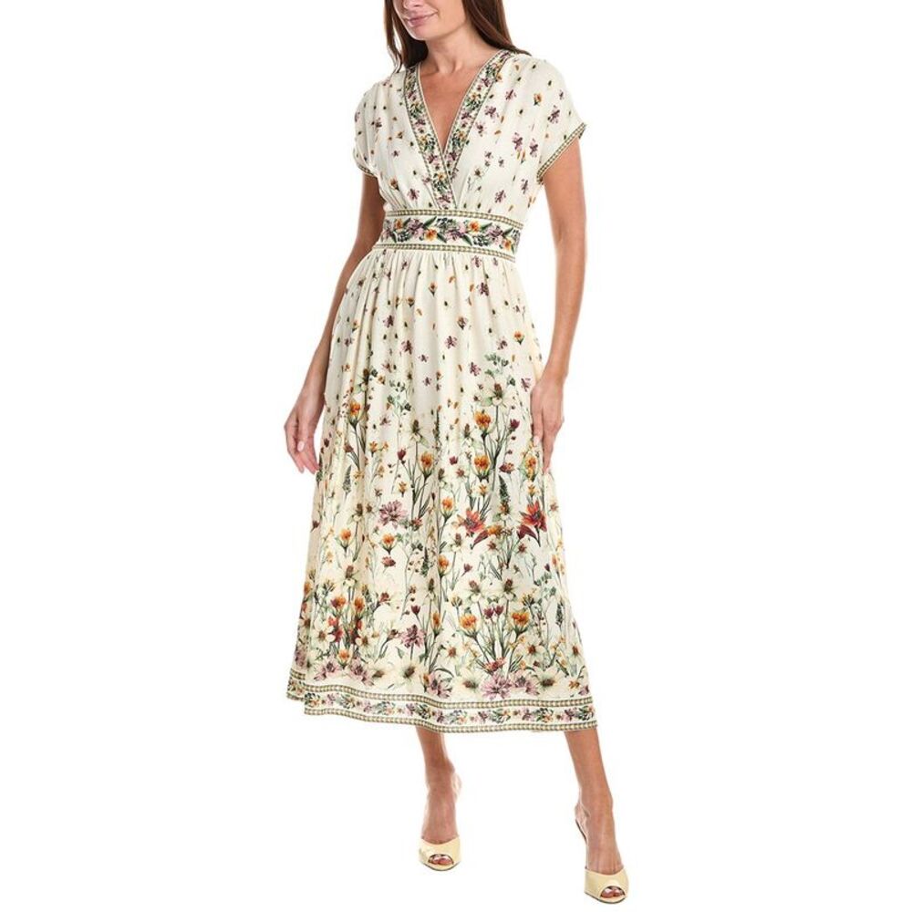 Max Studio Womens  Short Sleeve Surplice Linen-Blend Midi Dress, Pink